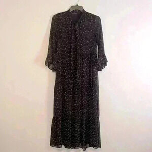 Zara Women's Maxi Dress M Multi Floral 100% Other 3/4 Sleeve Long V-Neck Maxi